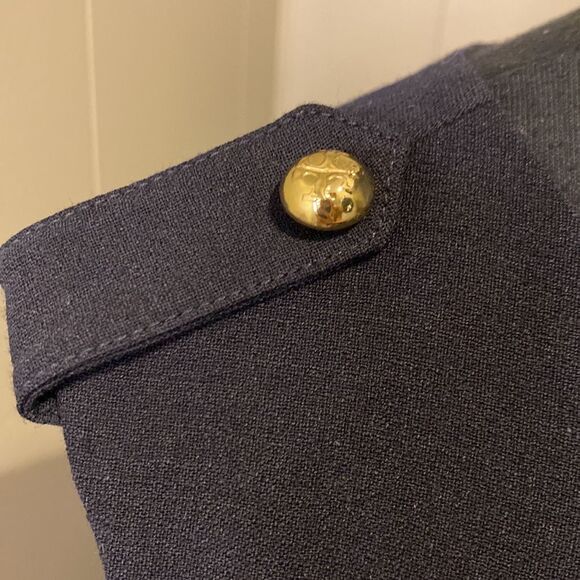 Tory Burch 10 Wool Blend Evelina Sheath Dress Navy Blue Gold Detail - Picture 2 of 8
